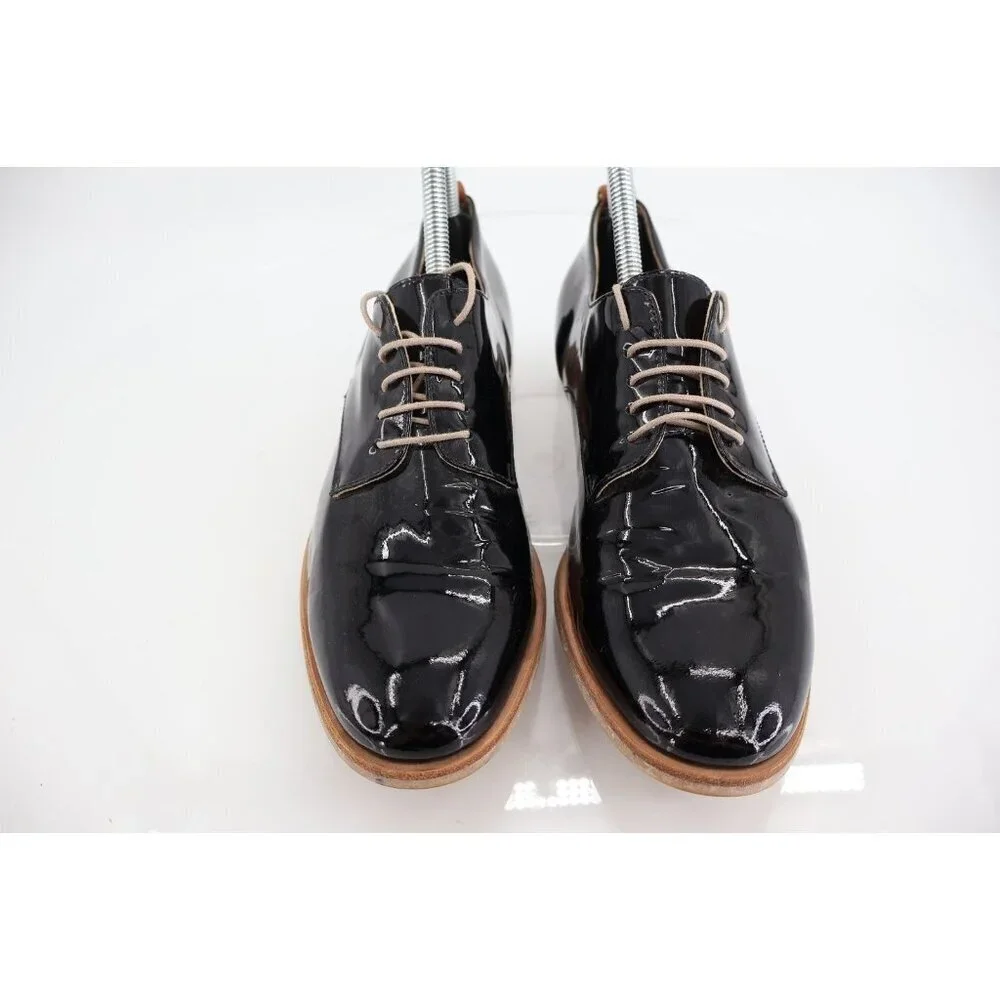 AGL Italy Women's Loafer Size 39.5 9.5 Black Leather Lace Up Loafer Flat Shoes